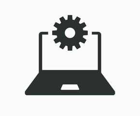 Automation vector icon isolated on white background. Automatization sign. Laptop and gear pictogram. Computer technology.