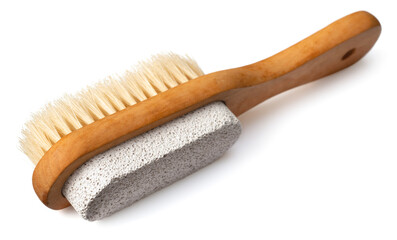 one boar bristles brush with Pumice foot stone, isolated on white background