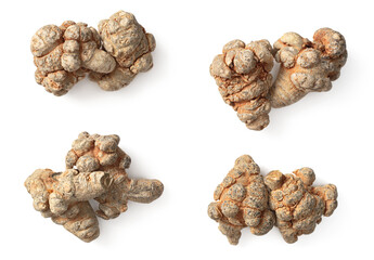 Dried Panax notoginseng root isolated on white background, top view