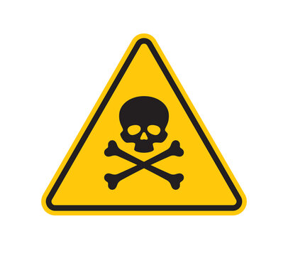 recommend clip art: Vector yellow triangle sign - black silhouette skull with crossbones. Danger of death. Isolated on white background. 