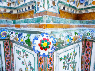 Wall decorations of Wat Arun in Bangkok, Thailand