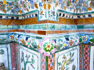 Wall decorations of Wat Arun in Bangkok, Thailand
