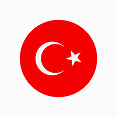 Round Turkish flag vector icon isolated on white background. The flag of Turkey in a circle.