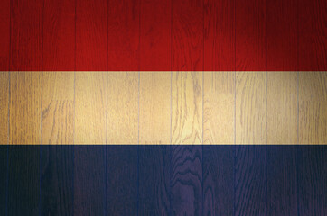 The flag of the Netherlands on a grunge wooden background.