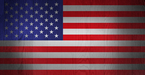 The flag of Unites States on wooden background. USA symbol. Grunge American flag.