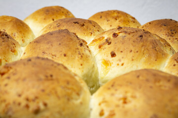 Close-up of freshly cooked breads. Food based on wheat flour.