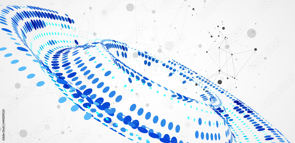 Wall mural halftone theme vector. science abstract background with connecting dots and lines.
