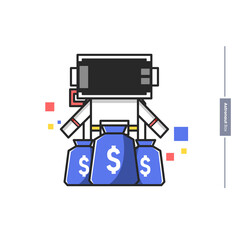 box astronaut. with three money sacks, perfect for
business,web,sticker,illustration character,vector eps 10