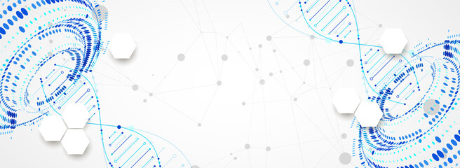 Halftone theme Vector. Science abstract background with connecting dots and lines. © Alex