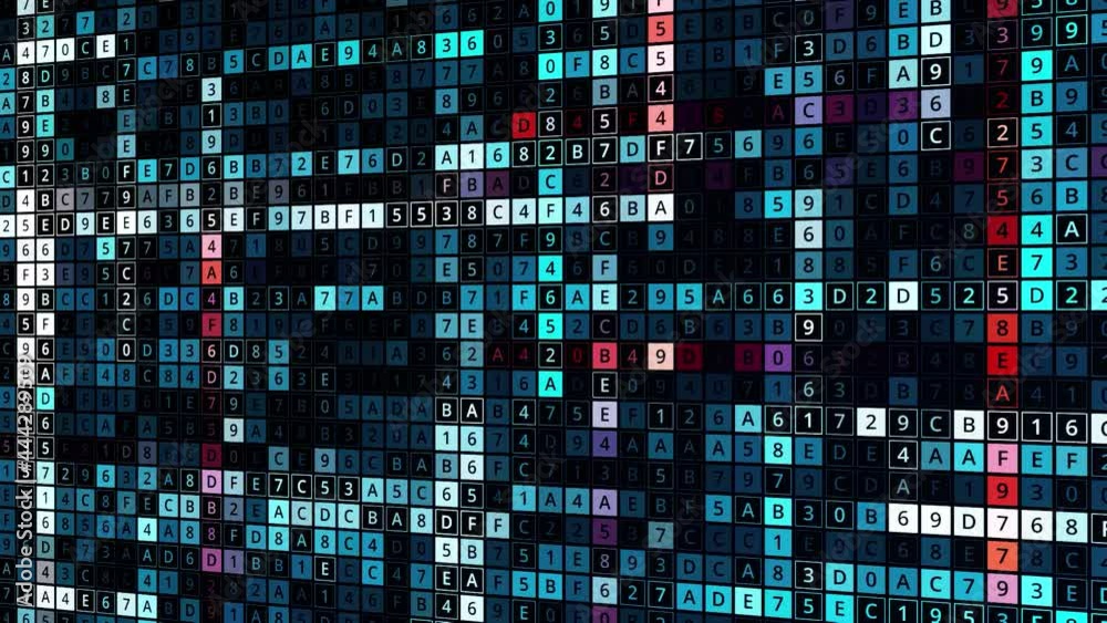 Poster field with changing numbers. animation. computer field with generated numbers and pulsating waves. r