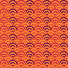 Fototapeta na wymiar Seamless scales pattern. Japan traditional ornament. Ethnic embroidery. Repeated scallops. Fish scale. Repeat scallop shapes background. Japanese sashiko uroko motif. Vector tiles. Squama wallpaper.