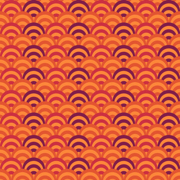 Seamless scales pattern. Japan traditional ornament. Ethnic embroidery. Repeated scallops. Fish scale. Repeat scallop shapes background. Japanese sashiko uroko motif. Vector tiles. Squama wallpaper.