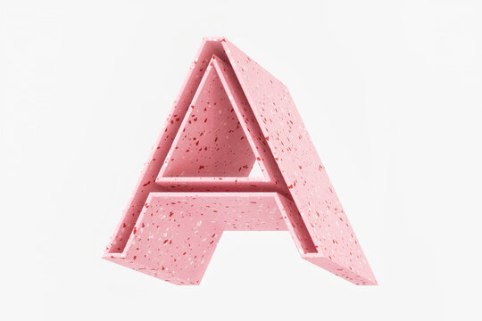 Isometric font letter A made of pink terrazzo stone pattern. Ideal for girly decorative headlines. High quality 3d rendering.