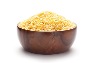 Close-Up of Crunchy Moong Dal In hand-made (handcrafted) wooden bowl, made with roasted Mung bean....