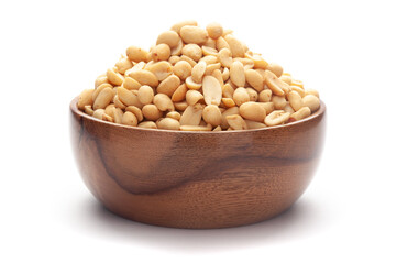 Close up of Salted Peanuts Indian namkeen (snacks) In hand-made (handcrafted) wooden bowl
