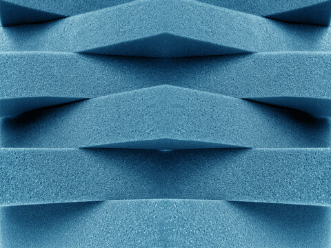 blue foam material arranged transversely. overlapping pile