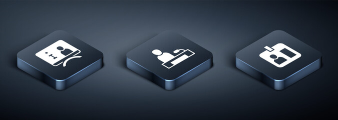 Set Isometric Television report, Journalist id card and icon. Vector