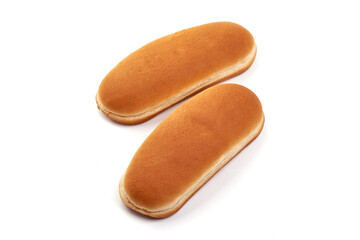 Freshly baked Hot dog bun, isolated on a white background.