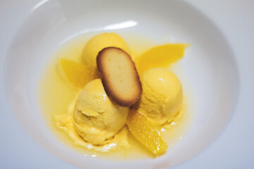 Italian fancy dessert, Italian dessert with cookies and orange slices