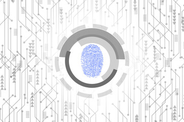 Obraz premium Circuit board pattern with fingerprint in the circle. Technology white background