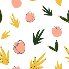Seamless pattern. Modern exotic, abstract leaves for design. Botanical vector illustration