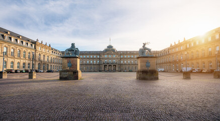 Fototapeta na wymiar Stuttgart New Palace (Neues Schloss) at sunset - Stuttgart, Germany