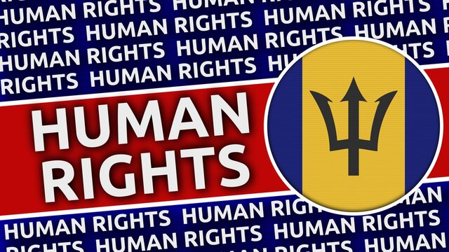 Barbados Circular Flag with Human Rights Titles - 3D Illustration