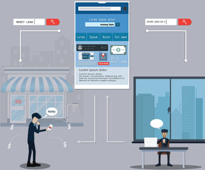 Flat design of technology,Personal money loan via mobile application - vector