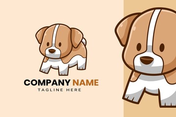 Cute Kawaii Puppy Dog Mascot Cartoon Logo Design Icon Illustration Character Hand Drawn. Suitable for every category of business, company, brand like pet store or pet shop, toys, food, and many more