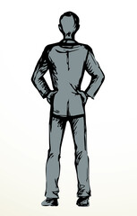 Fototapeta na wymiar Standing man. Back view. Vector drawing