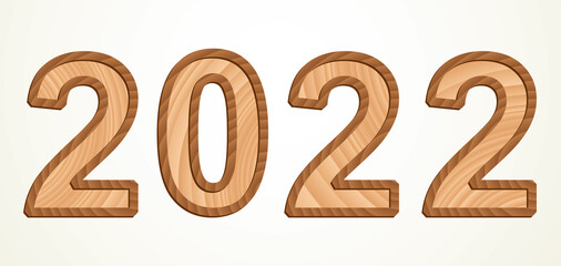 Vector wooden New Year numbers isolated on white background
