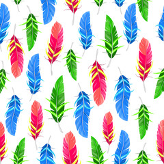 Vector seamless pattern with color bird feathers