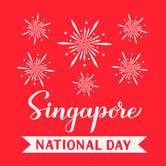 Fototapeta na wymiar Singapore National Day calligraphy hand lettering. Singapore Independence Day typography poster. Vector template for banner, flyer, greeting card, postcard, etc.