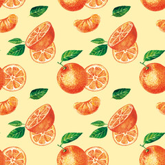 Seamless watercolor pattern with oranges.
