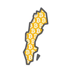 Sweden country map with bitcoin crypto currency logo