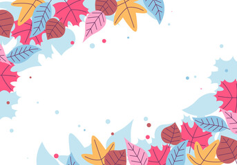 Abstract flat hand draw autumn leaves background. Vector.