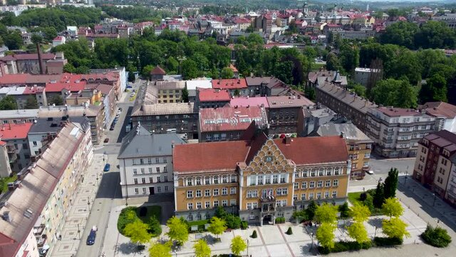Aerial view on town hall of Cesky Tesin in Cesky Tesin in Czech Republic.