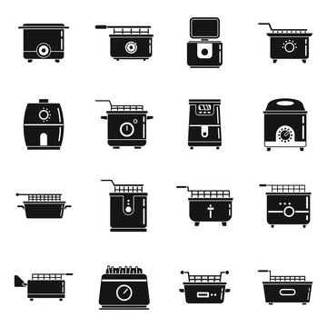 Bake deep fryer icons set simple vector. Electric cook food