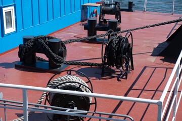 Mooring ropes attached to the bollard pier.