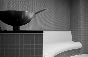 Relaxation room heated mosaic tile loungers inside spa or wellness area thermal suite onboard...