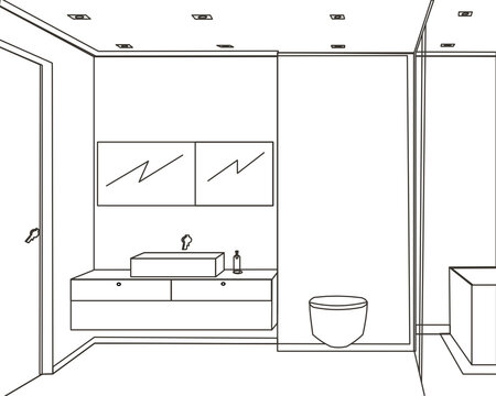 recommend clip art: line art interior design bathroom with sink and bathtub