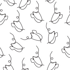 Seamless vector pattern with linear contour cups on a white background. A cup of tea, coffee drawn with one line