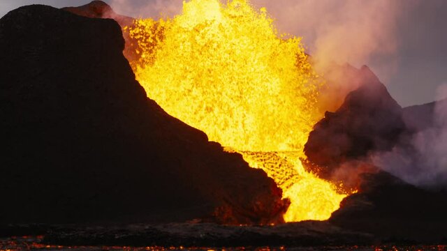 Lava From Erupting Fagradalsfjall Volcano In Reykjanes Peninsula, Iceland