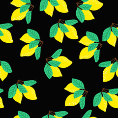 Vector seamless pattern with lemons. A juicy summer pattern for clothes, wallpaper, fabrics. Vector hand-drawn illustration