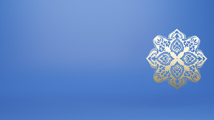 Gold motif design 3d rendering isolated on blue background. Golden arabesque pattern Arabic Islamic east style for Eid al Adha