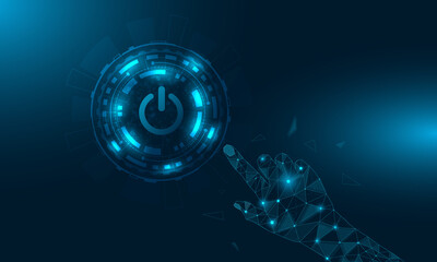 Technology sutdown button vector,polygon hands.
