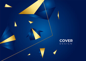 Abstract 3d polygonal pattern luxury dark blue with gold triangle background. Vector illustration