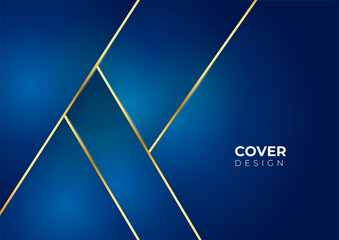 Abstract polygonal pattern luxury dark blue with gold. Abstract template dark blue luxury premium background with luxury triangles pattern and gold lighting lines