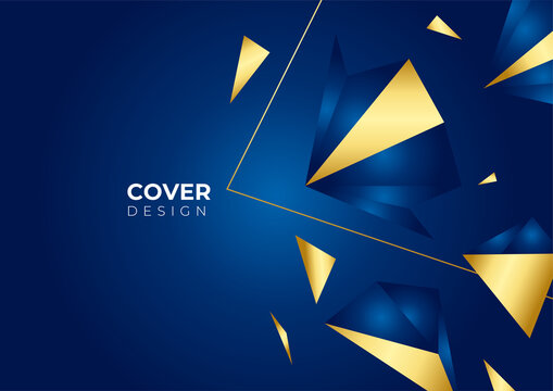 Abstract 3d polygonal pattern luxury dark blue with gold triangle background. Vector illustration