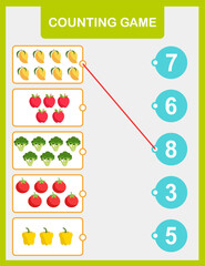 Counting Game for Preschool Children. Educational math game, tree. Count the apples in the image and write the result
